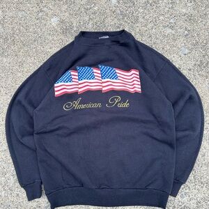 Vintage 90’s American Pride Flag Graphic Crewneck Sweater - Black